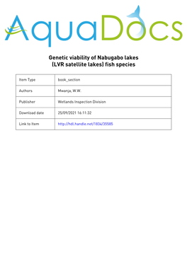 Scientific Information on a Compilation of Nabugabo Ramsar Site, Uganda