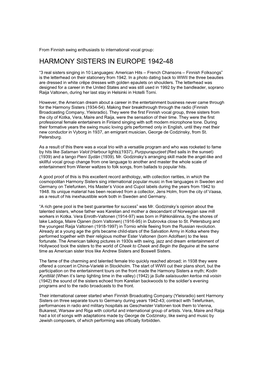 Harmony Sisters in Europe 1942-48