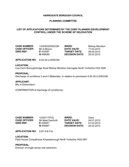 Harrogate Borough Council Planning Committee List Of