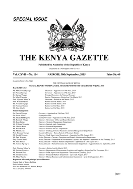 THE KENYA GAZETTE Published by Authority of the Republic of Kenya (Registered As a Newspaper at the G.P.O.)