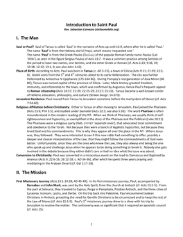 Introduction to St. Paul Handout
