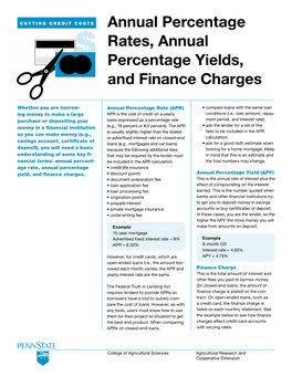 Annual Percentage Rates, Annual Percentage Yields, and Finance Charges