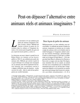 Peut-On Dépasser L'alternative Entre Animaux Réels Et Animaux Imaginaires