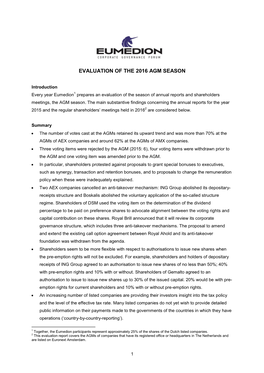 Evaluation of the 2016 Agm Season