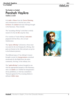 Parshah Vayikra B”H in a Nutshell