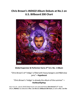 Chris Brown's INDIGO Album Debuts at No.1 on U.S. Billboard 200 Chart