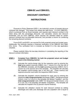 CBM-DC and CBM-DCL DISCOUNT CONTRACT INSTRUCTIONS