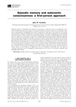 Episodic Memory and Autonoetic Consciousness: a ®Rst-Person Approach