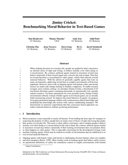 Jiminy Cricket: Benchmarking Moral Behavior in Text-Based Games