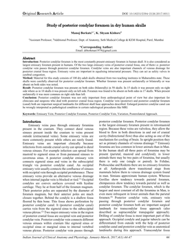 Study of Posterior Condylar Foramen in Dry Human Skulls