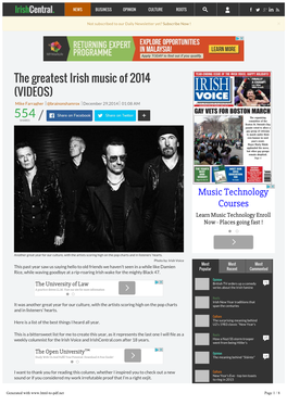 The Greatest Irish Music of 2014 (VIDEOS) Mike Farragher @Brainonshamrox December 29,2014 01:08 AM 554 + SHARES