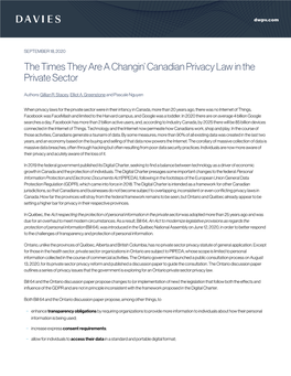 The Times They Are a Changin' Canadian Privacy Law in The