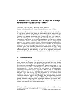 9 Polar Lakes, Streams, and Springs As Analogs for the Hydrological Cycle on Mars