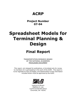 ACRP 07-04 Spreadsheet Models for Terminal Planning & Design