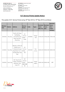 SF Service Points Update Notice