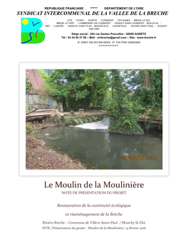 Le Moulin De La Moulinière NOTE DE PRESENTATION DU PROJET