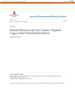 Bahraini Women in the 21St Century: Disputed Legacy of the Unfinished Revolution Magdalena Karolak