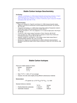 Stable Carbon Isotope Geochemistry