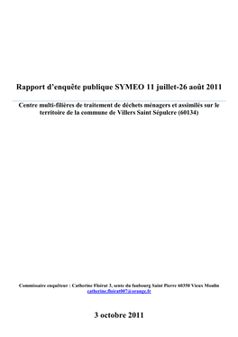 Rapport D'enquête Publique SYMEO Centre Multi