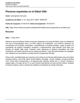 Pioneros Españoles En El Fútbol USA