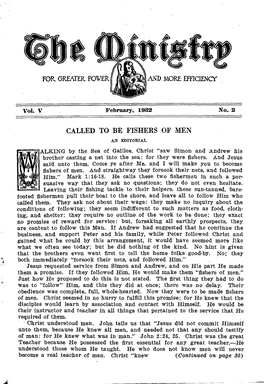 CALLED to BE FISHERS of MEN an EDITORIAL ALKING by the Sea of Galilee, Christ 