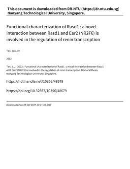 Functional Characterization of Rasd1 : a Novel Interaction Between Rasd1 and Ear2 (NR2F6) Is Involved in the Regulation of Renin Transcription