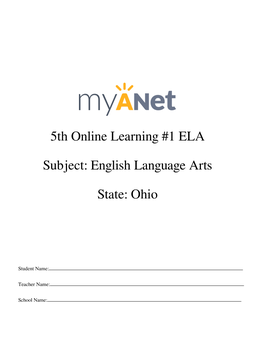 5Th Online Learning #1 ELA Subject: English Language Arts State: Ohio