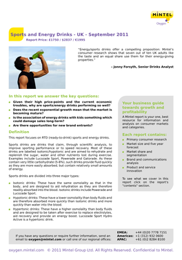 Sports and Energy Drinks - UK - September 2011 Report Price: £1750 / $2837 / €1995