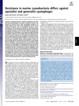 Resistance in Marine Cyanobacteria Differs Against Specialist and Generalist Cyanophages