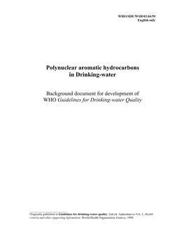 Polynuclear Aromatic Hydrocarbons in Drinking-Water