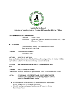 Lydiate Parish Council Minutes of Meeting Held on Tuesday 26 November 2019 at 7.30Pm