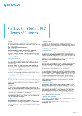 Barclays Bank Ireland PLC – Terms of Business