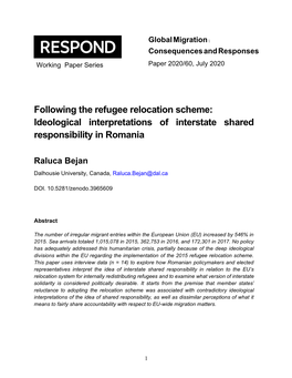 Following the Refugee Relocation Scheme: Ideological Interpretations of Interstate Shared Responsibility in Romania