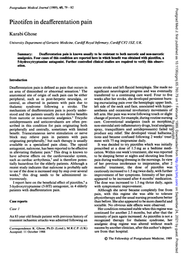 Pizotifen in Deafferentation Pain Karabi Ghose University Department Ofgeriatric Medicine, Cardifroyal Infirmary, Cardiffcf2 ISZ, UK