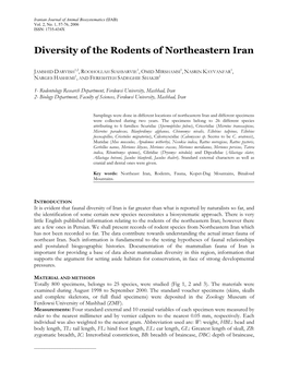 Diversity of the Rodents of Northeastern Iran