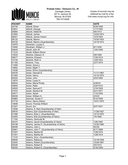 Probate Index - Delaware Co., in Carnegie Library Copies of Records May Be 301 E