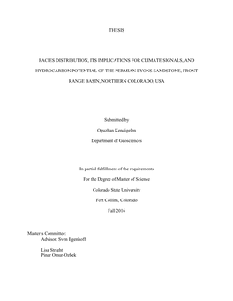 Thesis Facies Distribution, Its Implications for Climate Signals, and Hydrocarbon Potential of the Permian Lyons Sandstone, Fron