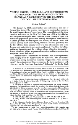 Voting Rights, Home Rule, and Metropolitan Governance: the Secession of Staten Island As a Case Study in the Dilemmas of Local Self-Determination