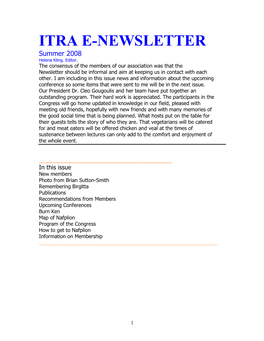 ITRA E-NEWSLETTER Summer 2008 Helena Kling