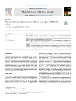 Recurrent Disseminated Encephalomyelitis a Case Report and Literature Review