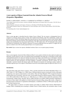 A New Species of Dipsas Laurenti from the Atlantic Forest of Brazil (Serpentes: Dipsadidae)