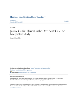 Justice Curtis's Dissent in the Dred Scott Case: an Interpretive Study