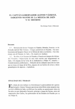 El Capitán-Gobernador Alonso Vázquez, Sargento Mayor De La Milicia De Jaén Y Su Distrito