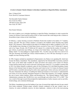 A Letter to Senator Charles Schumer to Introduce Legislation to Repeal the Dickey Amendment