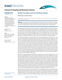 Western Boundary Currents and Climate Change 10.1002/2016JC012156 Richard Seager1 and Isla R