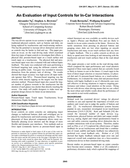 An Evaluation of Input Controls for In-Car Interactions Alexander Ng1, Stephen A