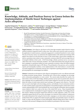 Knowledge, Attitude, and Practices Survey in Greece Before the Implementation of Sterile Insect Technique Against Aedes Albopictus