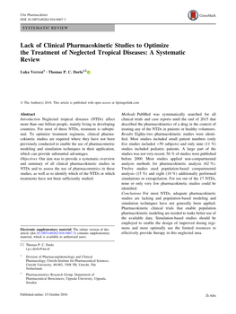 Lack of Clinical Pharmacokinetic Studies to Optimize the Treatment of Neglected Tropical Diseases: a Systematic Review