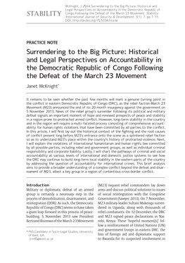 Historical and Legal Perspectives on Accountability in the Democratic Republic of Congo Following the Defeat of the March 23 Movement