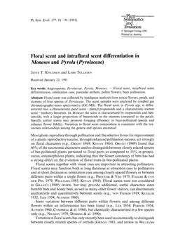 Floral Scent and Intrafloral Scent Differentiation in <Emphasis Type